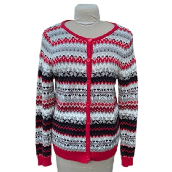 Crystal Kobe Classic Cardigan RedBlack/Gray Size M Ski Vacation Holidays - Picture 1 of 9